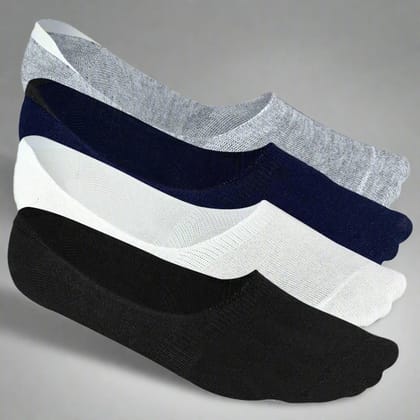 Bamboo No Show Socks for Men (Solid) - Pack of 4-Navy Blue | Off White | Light Grey | Black