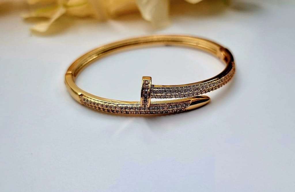 Nail Screw American Diamond Copper Openable Kada Bangle For Women