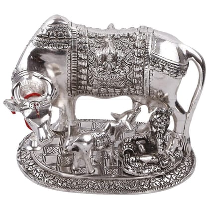 DreamKraft Metal Gold Elegant Kamdhenu cow and calf With Krishna showpiece idol For Home Decor and Gift