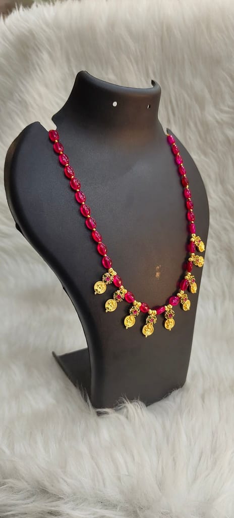 Delicate Ruby Necklace with Gold Pendants