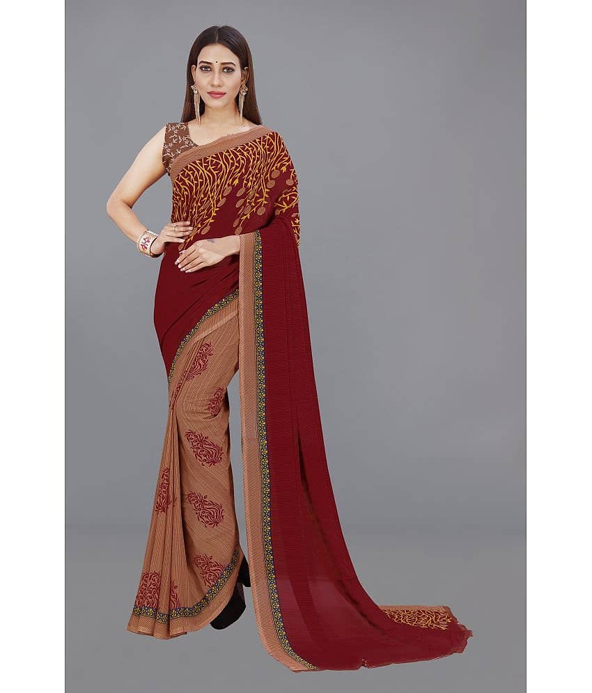 ANAND SAREES Georgette Printed Saree With Unstitched Blouse Piece ( Beige )