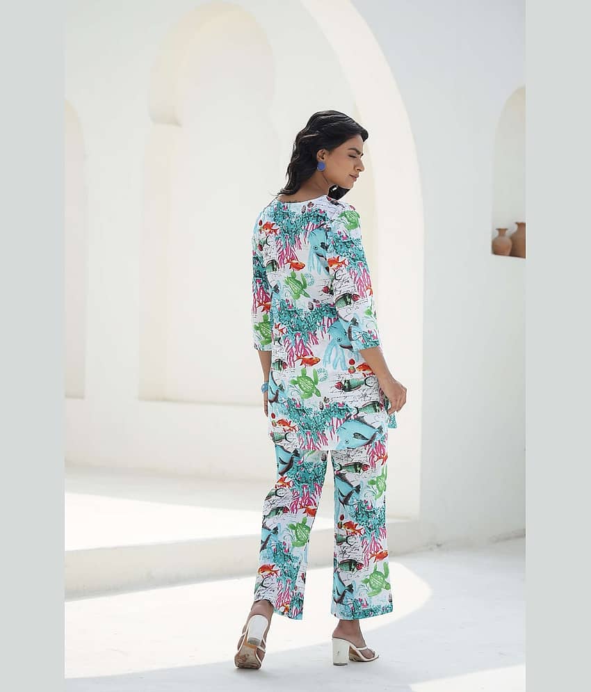 Label Flavia Women Printed Shirt With Trousers Co-Ord Set ( Multicolor )