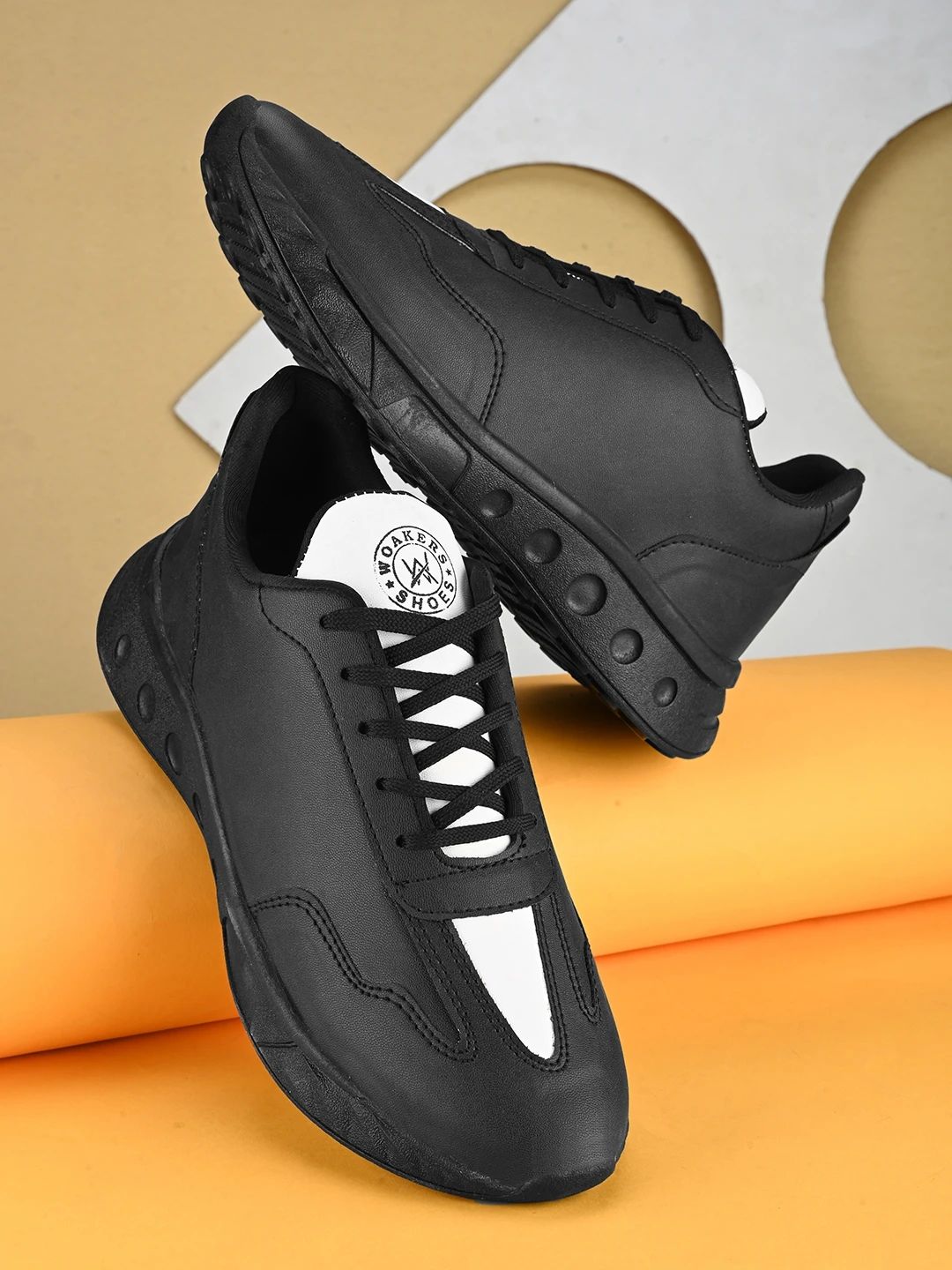 Woakers Black Synthetic Leather Lace Up Causal Shoes for Men - UK6