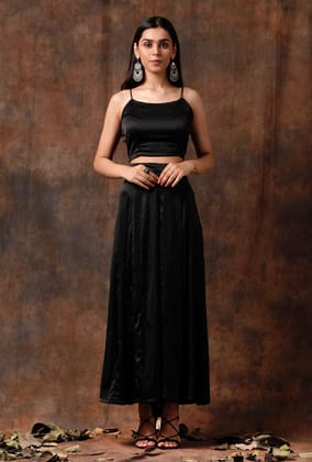 Set of 2 : Black Satin Blouse and Pallazo-M