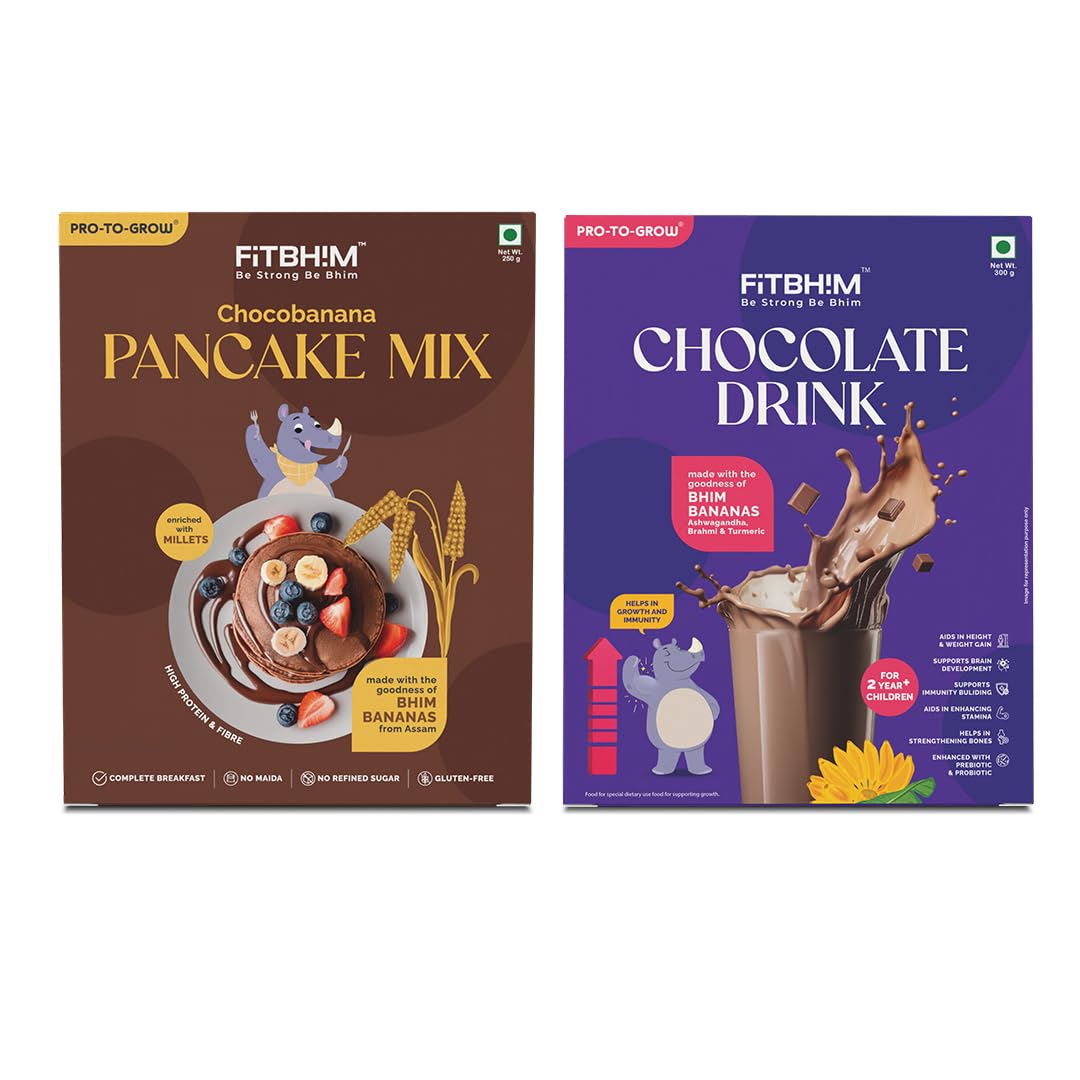 ProToGrow Fitbhim chocobanana Combo: Pancake Mix & Chocolate Drink for Growth & Energy - 250g & 300g