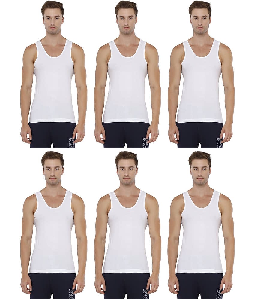 Rupa Jon White Cotton Men's Vest ( Pack of 6 )