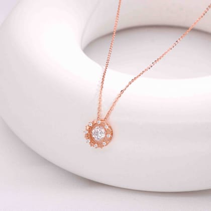 Sterling Silver Rose Gold Solitaire Brilliance Necklace-White Stone / Rose Gold