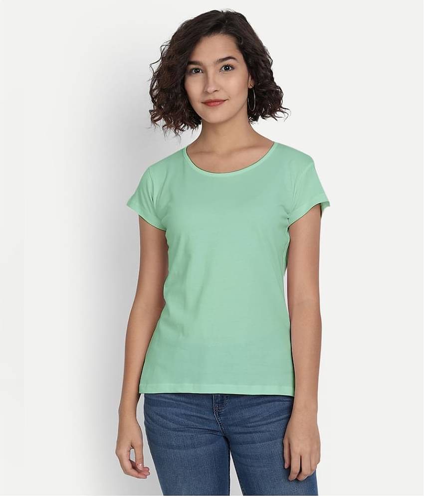 Be Awara Women Cotton Solid Regular Fit Round Neck T-Shirt ( Green )
