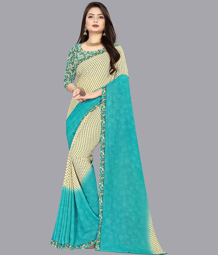 ANAND SAREES Georgette Printed Saree With Unstitched Blouse Piece ( Sea Green )