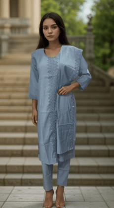 Ethereal Grey Embroidered Kurta Set