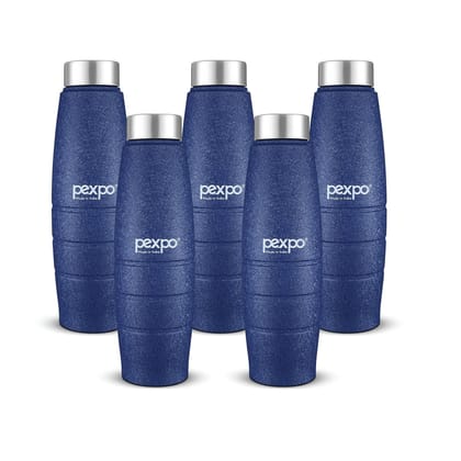 PEXPO Stainless Steel Fridge Water Bottle, 1L, Pack Of 5 Blue, Duro | Eco-Friendly Water Bottle With 3x Powder Coating