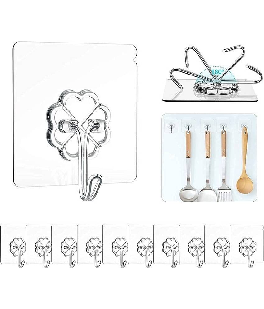 RAMDEV ENTERPRISE Self Adhesive Wall Hanging Hooks Pack of 10, Water Proof 10 Kg Capacity Strong Adhesive Wall Hooks Hanger for Home Kitchen Bathroom,Key Hanger Sticker,Hook Hanger Sticker,Adhesive Stickers ABS Plastic Steel Hook Hanger.