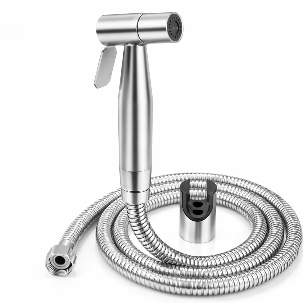 Bidet Spray Shower Handheld Sprayer for Toilet Wash Jet 304 Stainless Steel Head with 1 MTR Hose Pipe and Holder (Silver)