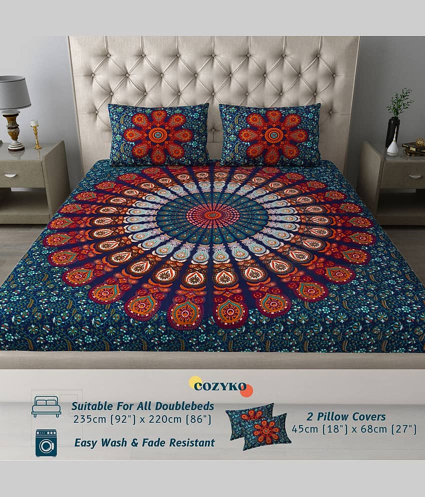 COZYKO Cotton 1 Double Bedsheet with 2 Pillow Covers ( Brown )