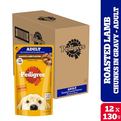 Pedigree Roasted Lamb Flavour Chunks in Gravy Adult Wet Dog Food (130gx12)