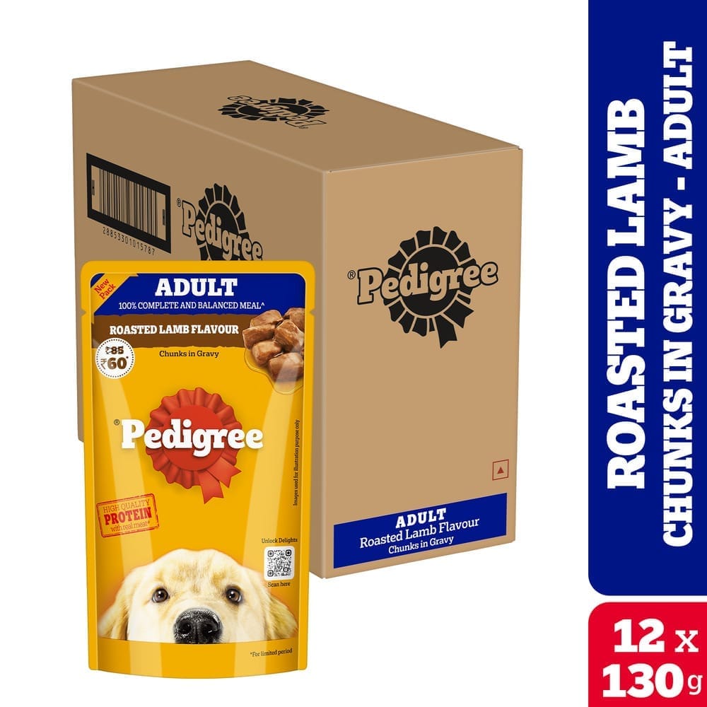 Pedigree Roasted Lamb Flavour Chunks in Gravy Adult Wet Dog Food (130gx12)
