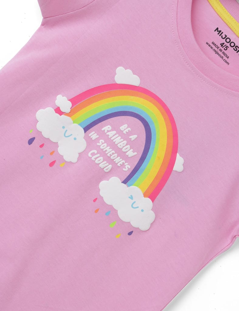 Luxurious Kids Girls T shirt Cotton Bon Bon Pink Rainbow and Cloud 2025 at ShopCircuit | ONDC