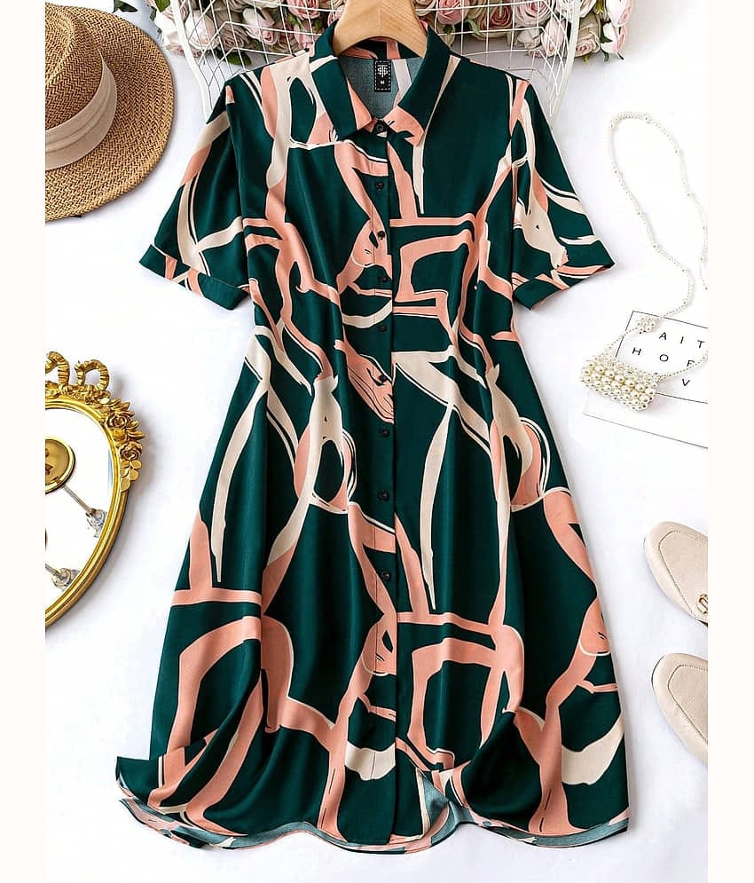 Sheetal associates Women Polyester Printed Shirt Dress ( Green )