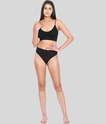 ILRASO Poly Cotton Women's Bra & Panty Set ( Black )