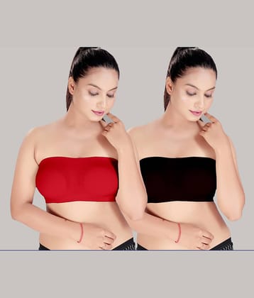 HAYA Pack of 2 Polyester Women's Strapless Bra ( Multicolor ) Nima Tube air Bra Red and Black