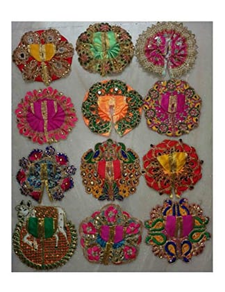 VARNI CREATION Fancy Quality Ladoo Gopal Shringar (Assorted Colour, Diameter : 5 inch) Set of 5 Pieces and Design