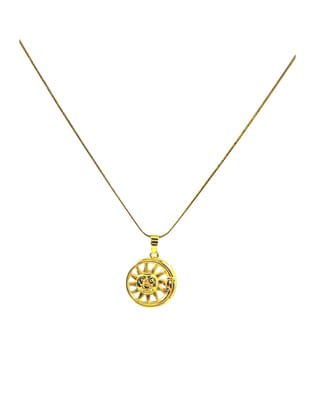 ANVAYACOLLECTIONS Anti Tarnish, Elegant Gold-Toned Sun Face Pendant Necklace, Round Medallion Design with Snake Chain, Fashion Jewelry for Women