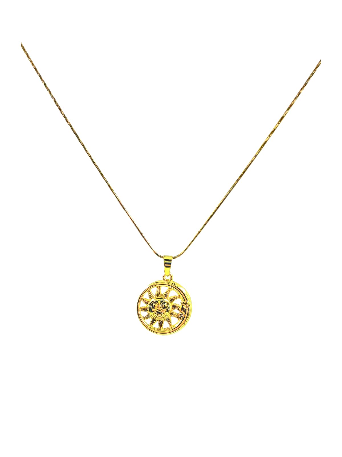 ANVAYACOLLECTIONS Anti Tarnish, Elegant Gold-Toned Sun Face Pendant Necklace, Round Medallion Design with Snake Chain, Fashion Jewelry for Women