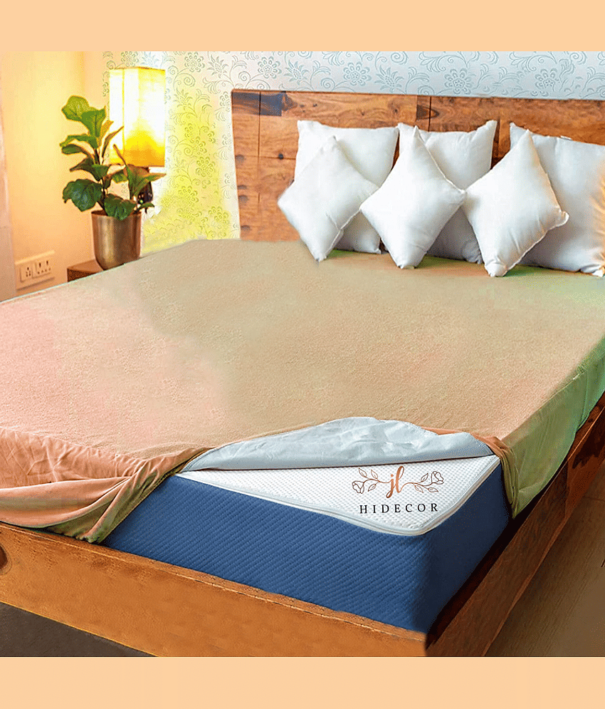 HIDECOR - Cotton Terry Water Proof Double King Size Mattress Protector - 198 cm (78") x 183 cm (72") - Beige