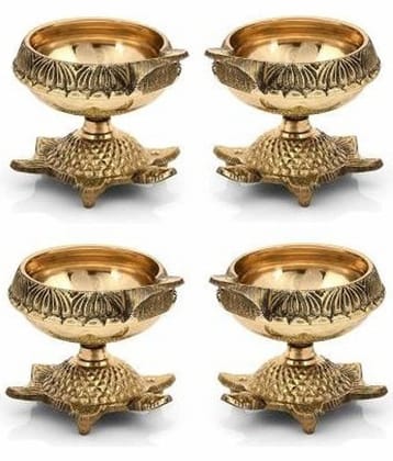 Fashion Bizz Pure Brass Akhand Jyoti Deepak Table Diya Set - Pack of 4