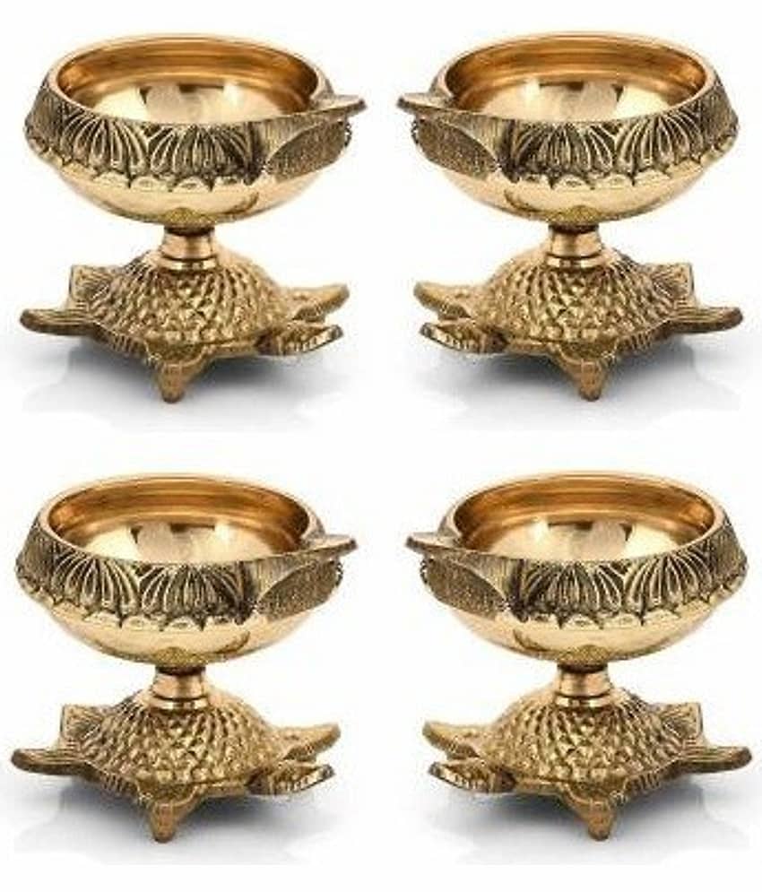 Fashion Bizz Pure Brass Akhand Jyoti Deepak Table Diya Set - Pack of 4