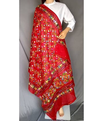 Raj Red Cotton Phulkari Dupatta - Single