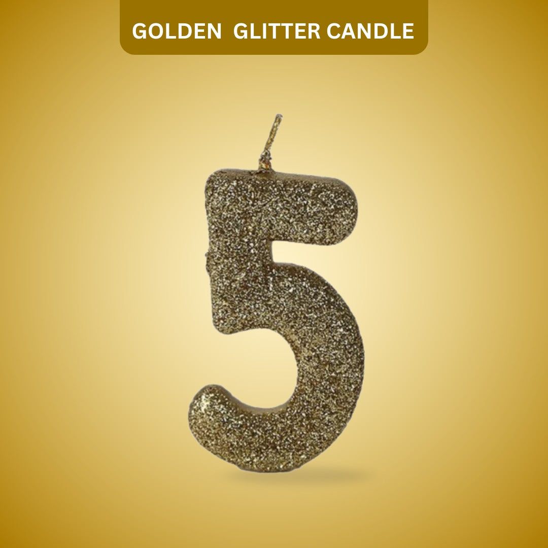 Number 5 Golden Glitter Candle - 1PC