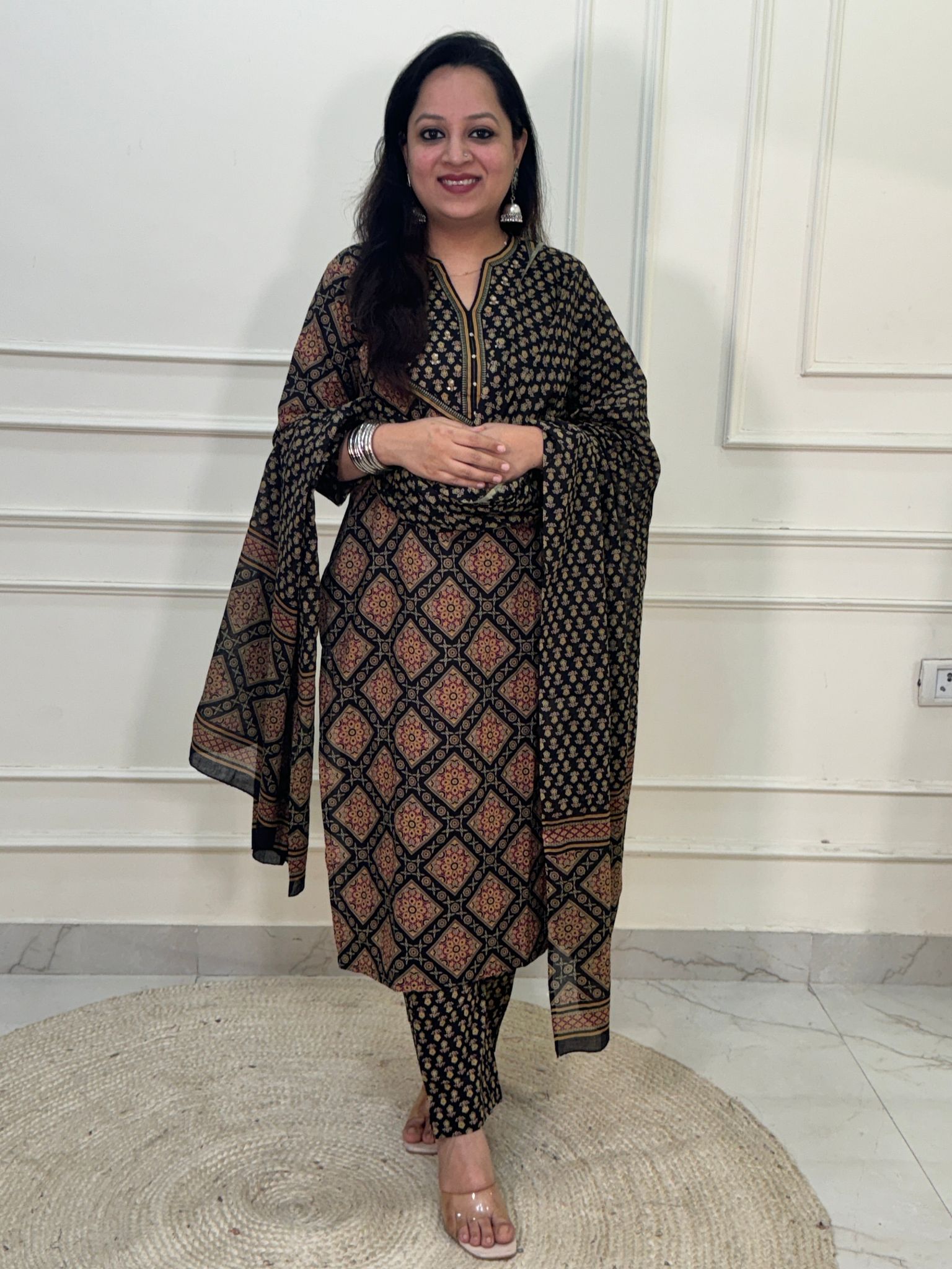Noorie Black 3 piece premium Cotton Suit Set- Black-M-38
