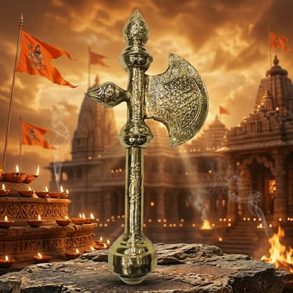 Brass Bhagwan Parshuram Farsa | Lord Parshuram Axe Weapon | Pure Brass Hindu Religious Item, Height : 18.5 Inch (ZMAS650 C)
