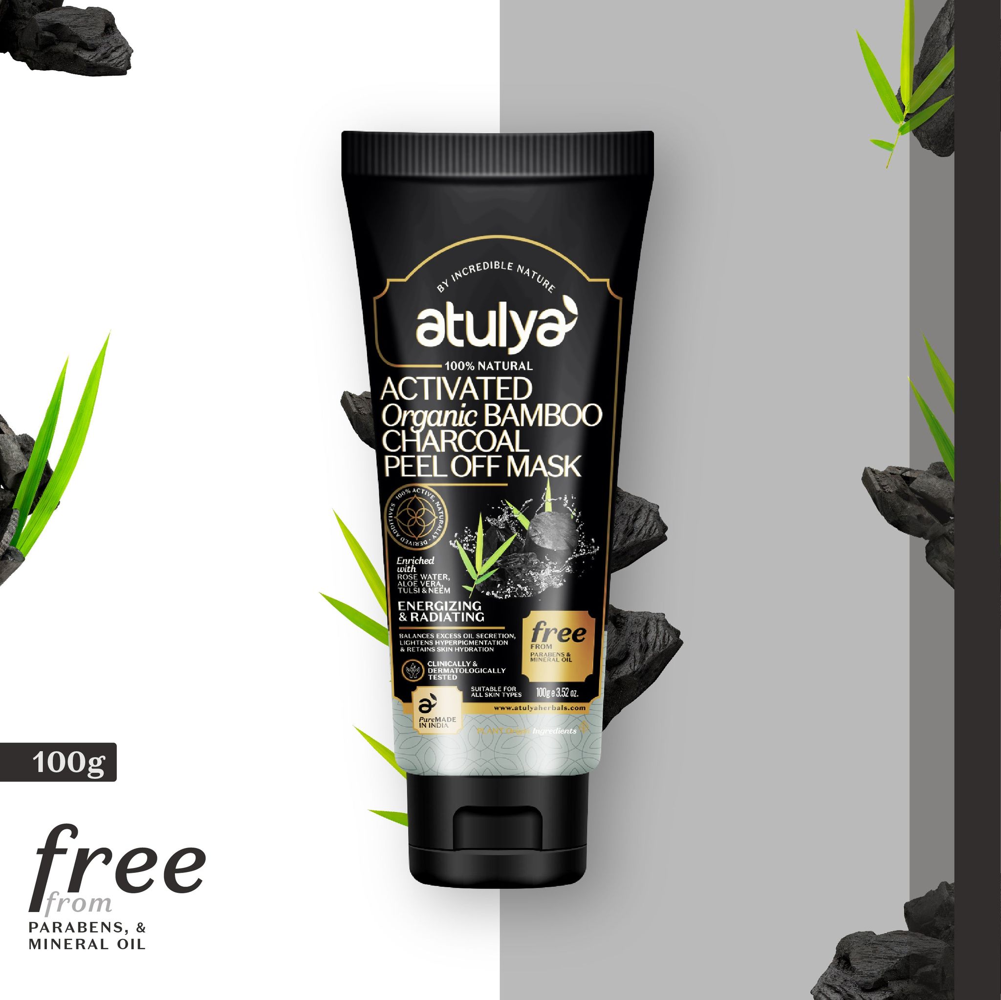 Atulya Activated Organic Bamboo Charcoal Peel Off Mask - 100gm