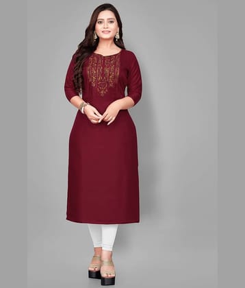RIAANA - Maroon Rayon Women's Straight Kurti ( Pack of 1 )
