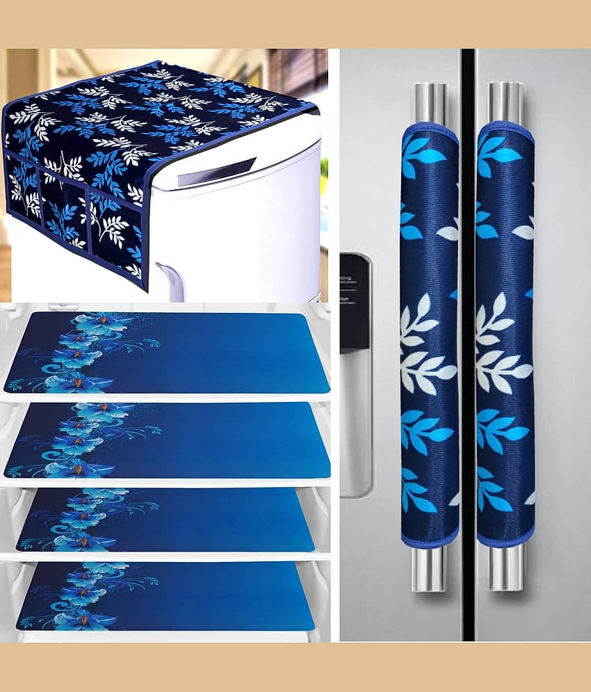 Exopick Set Of 7 Jute Blue Fridge Top Cover, Fridge Cover (Pack Of 7)