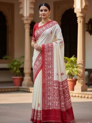 Bengali Red & White Saree Bengali Red & White Saree