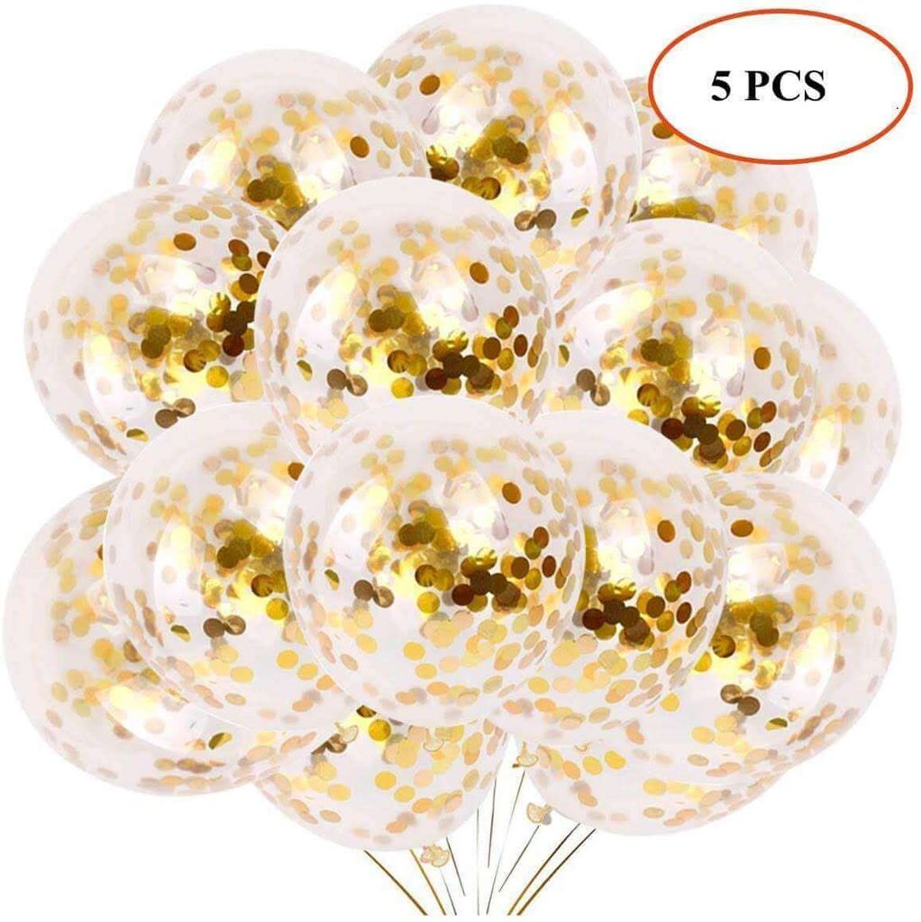 Transparent Balloons w/ Gold Confetti - Helium Quality - 12 inches - 5 PC - Party and Festive Needs | Buy online on ZillyBuy