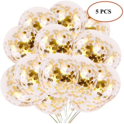 Transparent Balloons w/ Gold Confetti - Helium Quality - 12 inches - 5 PC