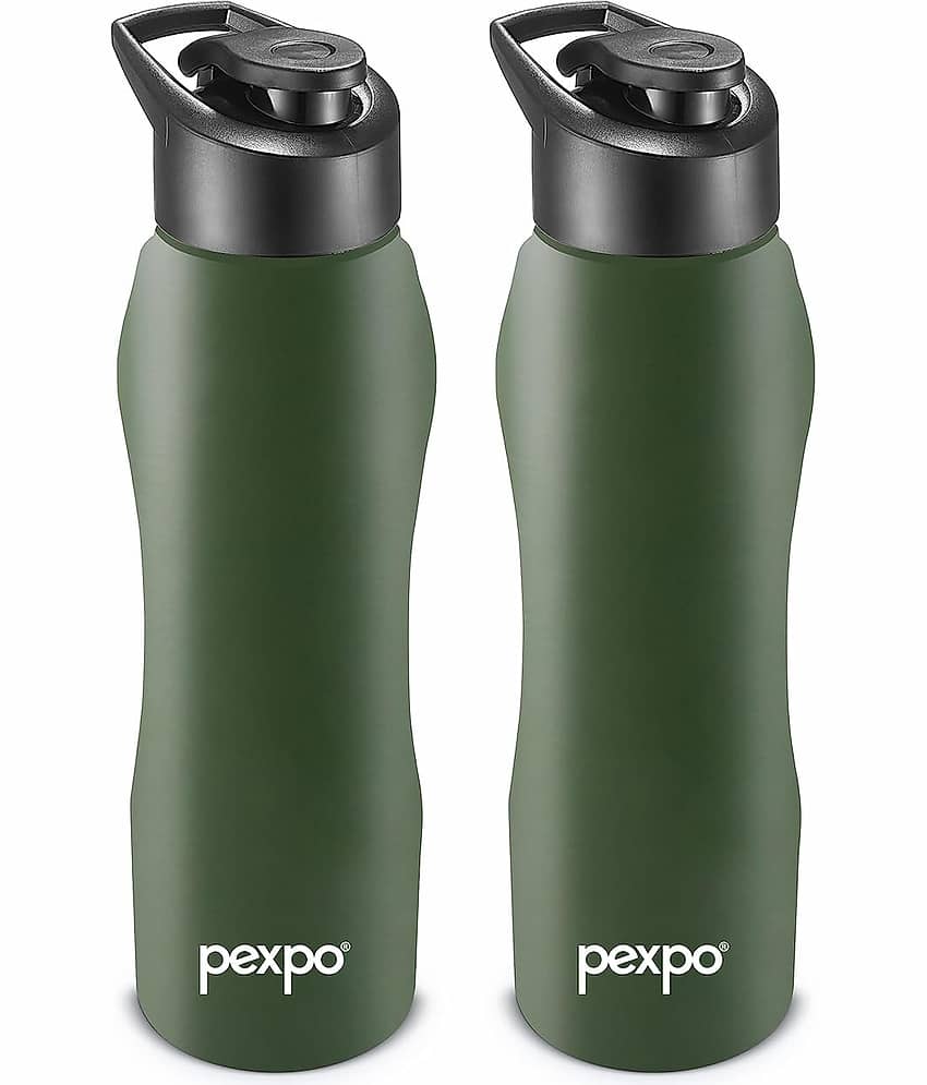 Pexpo Stainless Steel Sports/Fridge Water Bottle Green Sipper Water Bottle 750 ml mL ( Set of 2 )