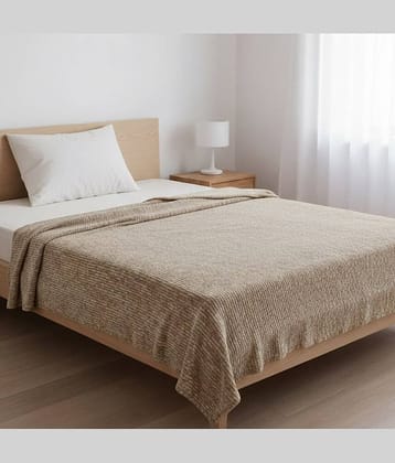 Welhouse India Fleece Striped Single Bed Blanket ( 240 cm x 135 cm ) - Brown ( Pack of 1 )