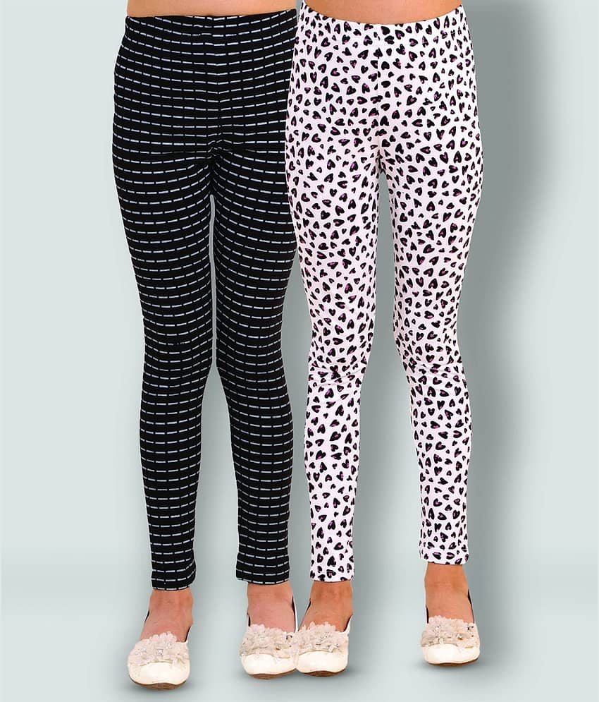 Kids Cave Pack of 2 Girls Cotton Blend Leggings ( Black )