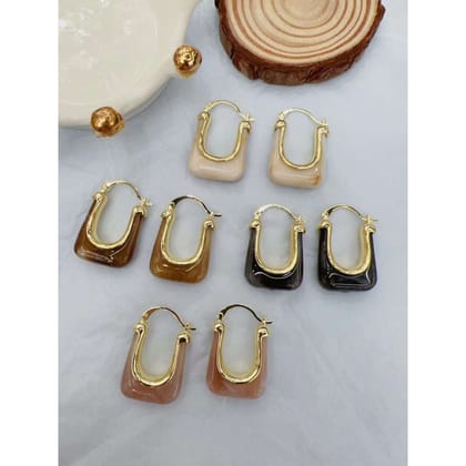 U Shape Coffee Brown Resin 18K Gold Anti Tarnish Hoop Earring for Women-COFFEE