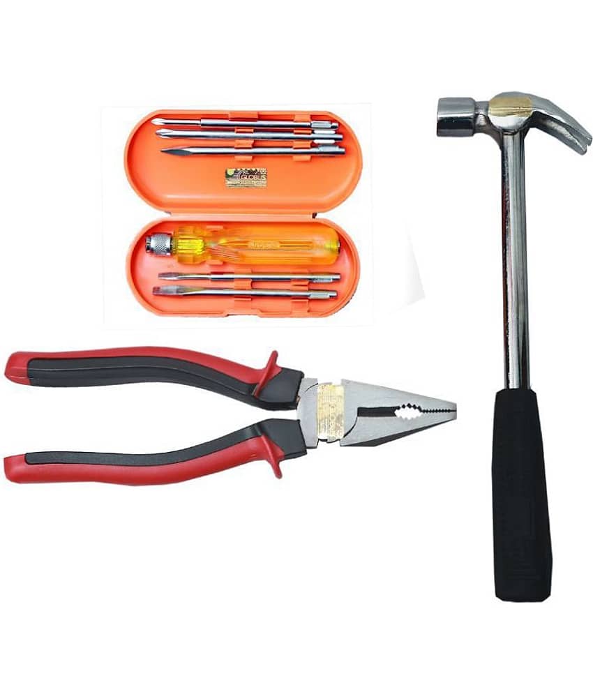 GLOBUS HAND TOOL SET/3 PCS ( 1/2 LBS HAMMER,SCREWDRIVER SET/6 PCS AND OMBINATION PLIER 8" ( 200 MM ).