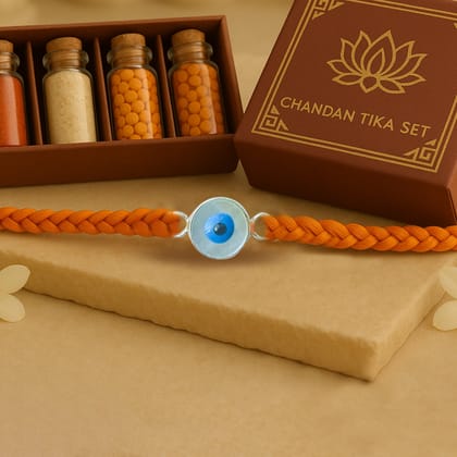 92.5 Silver Evil Eye Rakhi with Chandan Tilak Set