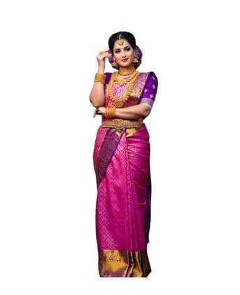 Women's Soft Lichi Silk Printed Saree With Unstitched Blouse 5.5Mtr (Pink)-PID63642 Women's Soft Lichi Silk Printed Saree With Unstitched Blouse 5.5Mtr (Pink)-PID63642