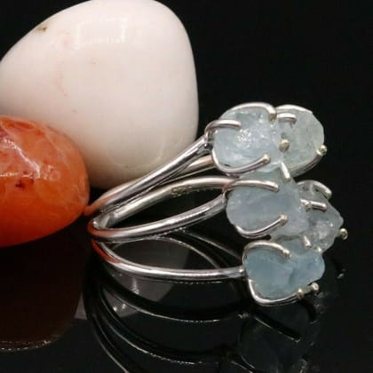 925 STERLING SILVER FANCY AQUA CHALCEDONNY STONE STYLISH GIFTING RING BAND sr123