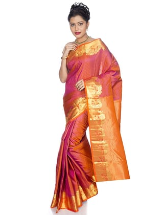Orange Kanchipuram Silk Saree with Tear-drop design