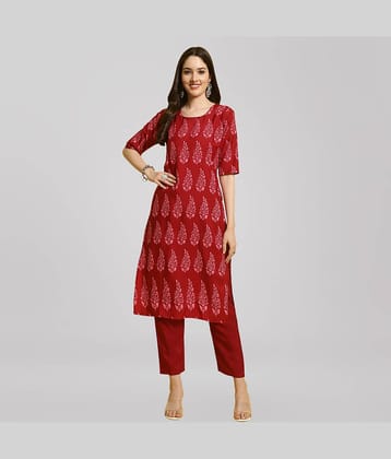 Ethnic Basket Crepe Printed Kurti With Pants Women's Stitched Salwar Suit - Red ( Pack of 1 )